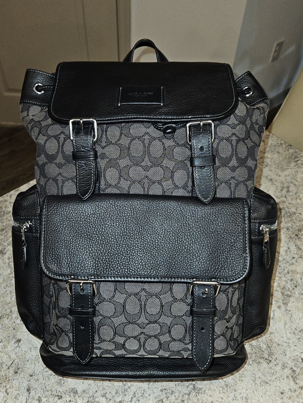 Coach Sprint Black/Grey Signature Jacquard/Pebbled Leather Backpack, Like New!!